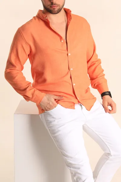 turuncu-relaxed-fit-keten-erkek-gomlek-256528