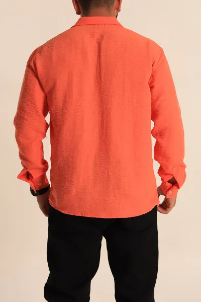 Turuncu Relaxed Fit Keten Erkek Gömlek 283764