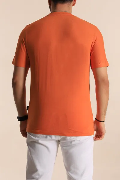 Turuncu Relaxed Fit Nakış Detaylı Likralı Erkek Tişört 268515