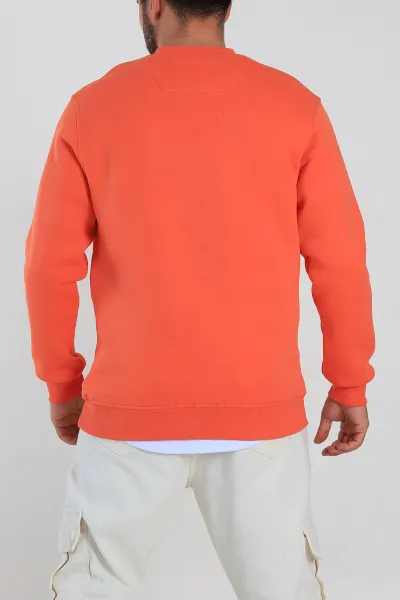 Turuncu Relaxed Fit Üç İp Şardonlu Kabartma Yazı Detay Erkek Sweatshirt 310410