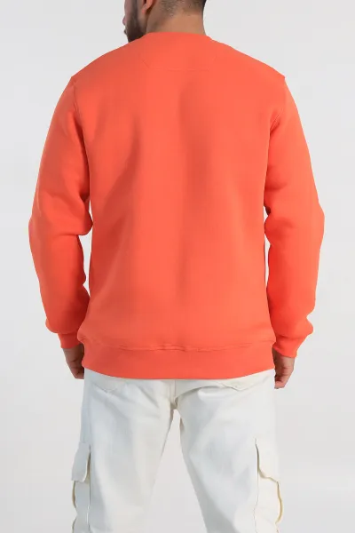 Turuncu Relaxed Fit Üç İp Şardonlu Yazı Detaylı Erkek Sweatshirt 310488