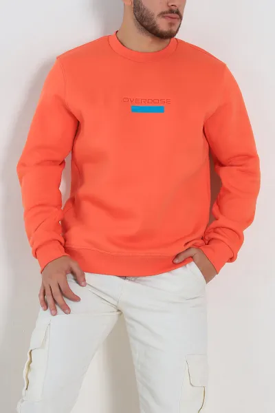 Turuncu Relaxed Fit Üç İp Şardonlu Yazı Detaylı Erkek Sweatshirt 310488