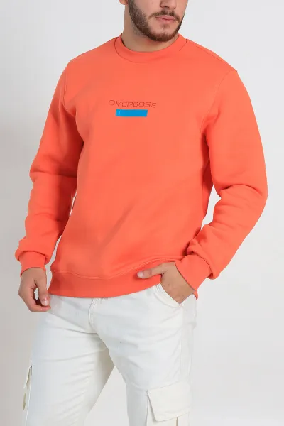 Turuncu Relaxed Fit Üç İp Şardonlu Yazı Detaylı Erkek Sweatshirt 310488
