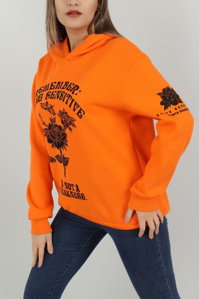 Turuncu Şardonlu Baskılı Bayan Sweat 146304