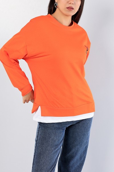 Turuncu Sırt Baskılı Garnili Bayan Sweat 81190