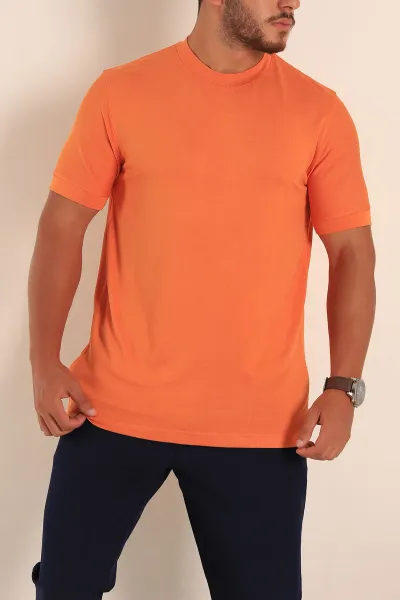 Turuncu Slim Fit Basic Likralı Erkek Tişört 268491