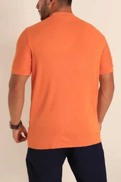 Turuncu Slim Fit Basic Likralı Erkek Tişört 268491