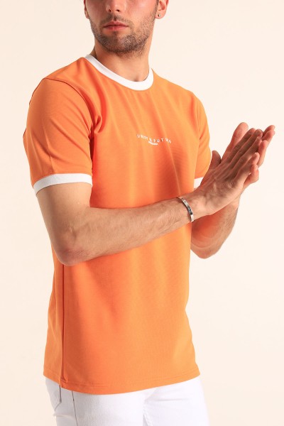 Turuncu Slim Fit Kabartma Yazılı Erkek Tişört 186800