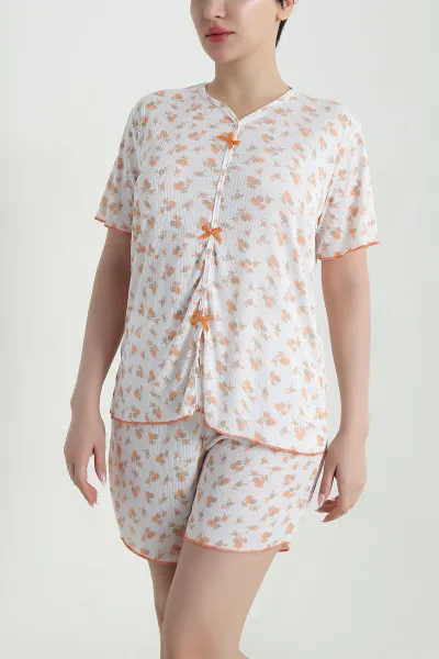 Turuncu Şortlu Kaşkorse Kadın Pijama Takımı 462231