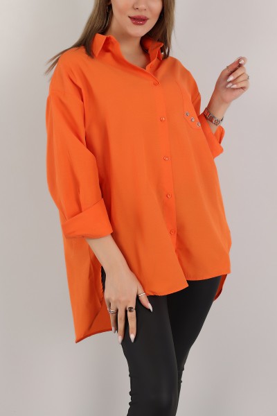 Turuncu Taş İşlemeli Poplin Dokuma Gömlek Tunik 159251