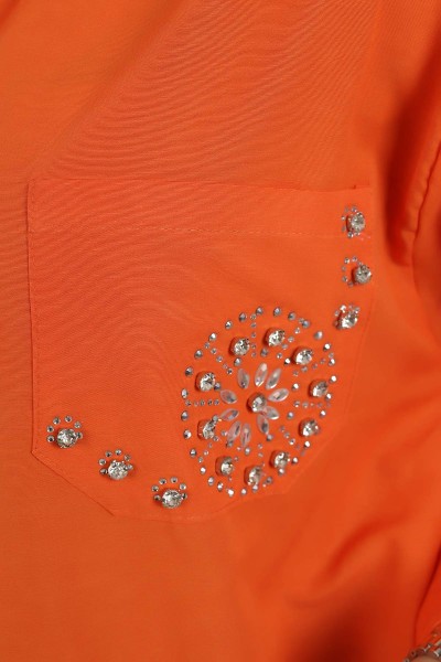 Turuncu Taş İşlemeli Poplin Dokuma Gömlek Tunik 159251