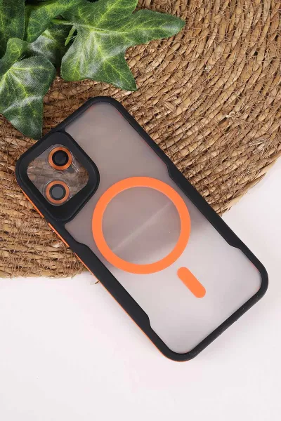 Turuncu TeknoCase İphone 12 Uyumlu Matte Guard Serisi Lens Korumalı Silikon Telefon Kılıfı 472442