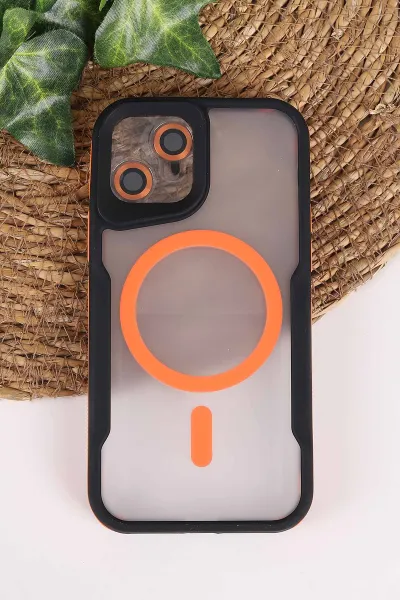 Turuncu TeknoCase İphone 12 Uyumlu Matte Guard Serisi Lens Korumalı Silikon Telefon Kılıfı 472442