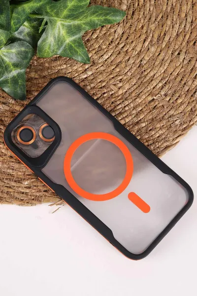Turuncu TeknoCase İphone 13 Uyumlu Matte Guard Serisi Lens Korumalı Silikon Telefon Kılıfı 472449