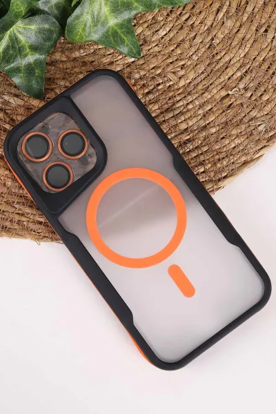 Turuncu TeknoCase İphone 15 Pro Max Uyumlu Matte Guard Serisi Lens Korumalı Silikon Telefon Kılıfı 472461