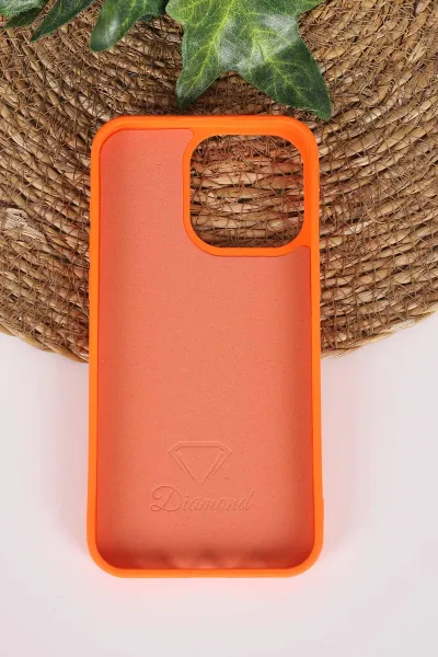 Turuncu TeknoCase İPhone 15 Pro Max Uyumlu Perfect Diamond Case Serisi Taşlı Lens Hediyeli Sert Silikon Telefon Kılıfı 480824