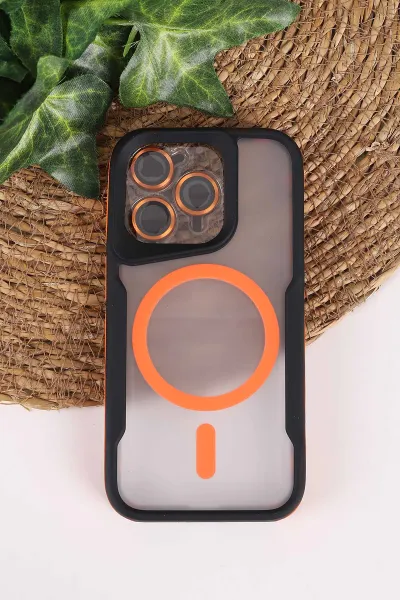 Turuncu TeknoCase İphone 15 Pro Uyumlu Matte Guard Serisi Lens Korumalı Silikon Telefon Kılıfı 472455