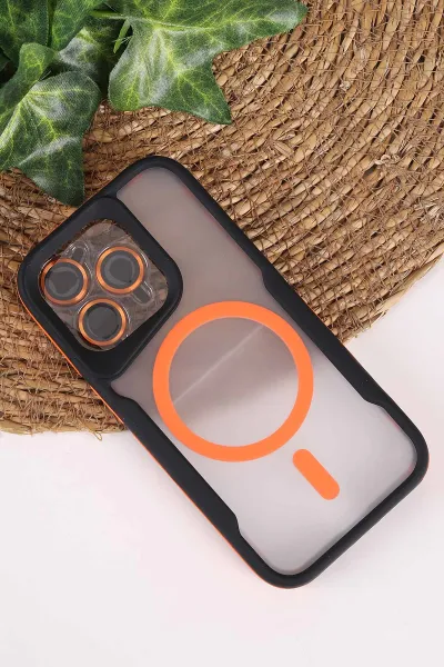 Turuncu TeknoCase İphone 15 Pro Uyumlu Matte Guard Serisi Lens Korumalı Silikon Telefon Kılıfı 472455
