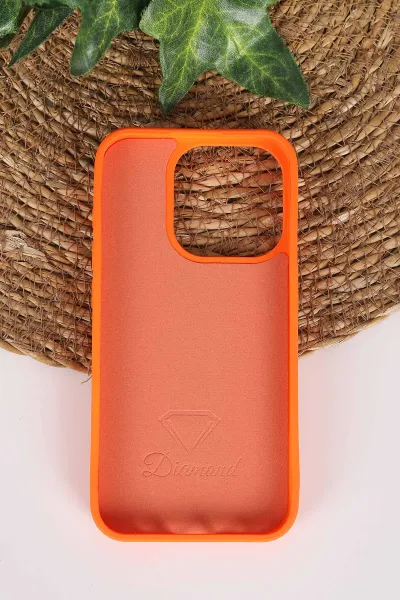 Turuncu TeknoCase İPhone 15 Pro Uyumlu Perfect Diamond Case Serisi Taşlı Lens Hediyeli Sert Silikon Telefon Kılıfı 480818