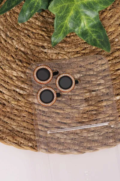 Turuncu TeknoCase İPhone 16 Pro Max Uyumlu Perfect Diamond Case Serisi Taşlı Lens Hediyeli Sert Silikon Telefon Kılıfı 480849
