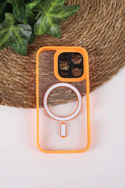 Turuncu TeknoCase İPhone 16 Pro Uyumlu Wesley Case Serisi Magsafe Özellikli Transparan Sert Silikon Telefon Kılıfı 430651