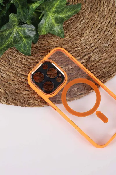 Turuncu TeknoCase İPhone 16 Pro Uyumlu Wesley Case Serisi Magsafe Özellikli Transparan Sert Silikon Telefon Kılıfı 430651