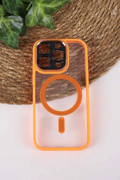Turuncu TeknoCase İPhone 16 Pro Uyumlu Wesley Case Serisi Magsafe Özellikli Transparan Sert Silikon Telefon Kılıfı 430651