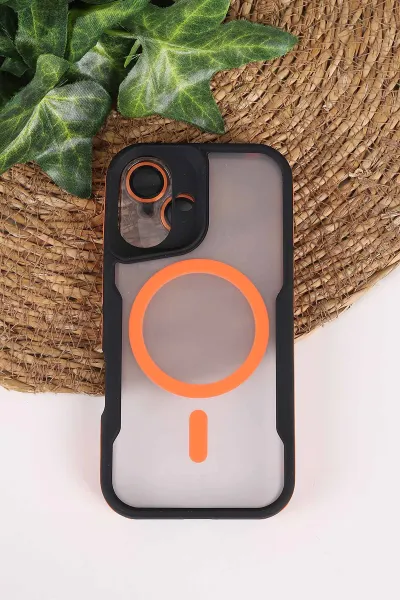Turuncu TeknoCase İphone 16 Uyumlu Matte Guard Serisi Lens Korumalı Silikon Telefon Kılıfı 472472