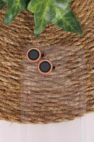 Turuncu TeknoCase İPhone 16 Uyumlu Perfect Diamond Case Serisi Taşlı Lens Hediyeli Sert Silikon Telefon Kılıfı 480833
