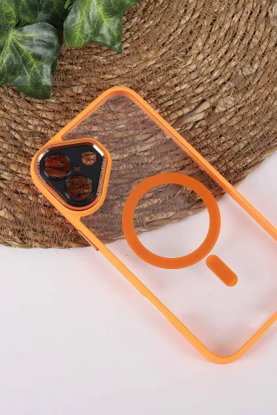 Turuncu TeknoCase İPhone 16 Uyumlu Wesley Case Serisi Magsafe Özellikli Transparan Sert Silikon Telefon Kılıfı 430633
