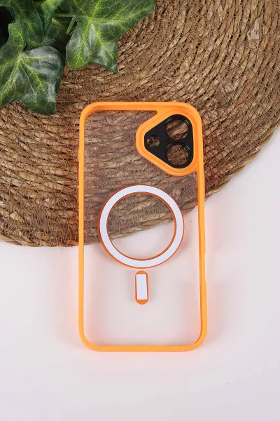 Turuncu TeknoCase İPhone 16 Uyumlu Wesley Case Serisi Magsafe Özellikli Transparan Sert Silikon Telefon Kılıfı 430633