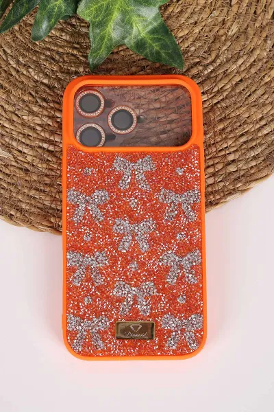Turuncu TeknoCase İPhone 17 Pro Max Uyumlu Perfect Diamond Case Serisi Taşlı Lens Hediyeli Sert Silikon Telefon Kılıfı 480868