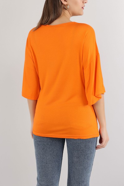 Turuncu V Yaka Bluz 162779