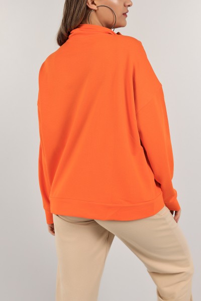 Turuncu Yarım Fermuarlı İki İp Sweat 136618