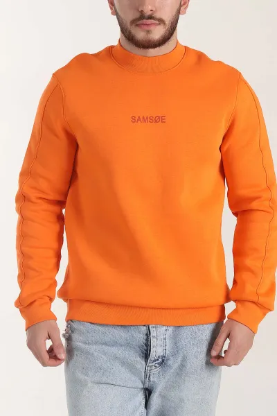Turuncu Yazı Detaylı Bisiklet Yaka Erkek Sweatshirt 404761