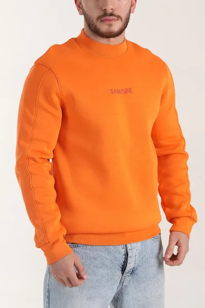 turuncu-yazi-detayli-bisiklet-yaka-erkek-sweatshirt-404761