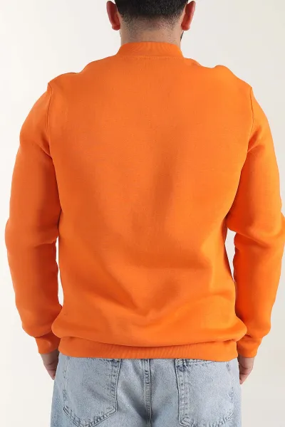 Turuncu Yazı Detaylı Bisiklet Yaka Erkek Sweatshirt 404761