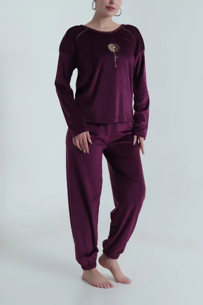 Uzun Kollu Kadife Kadın Pijama Takımı 487754