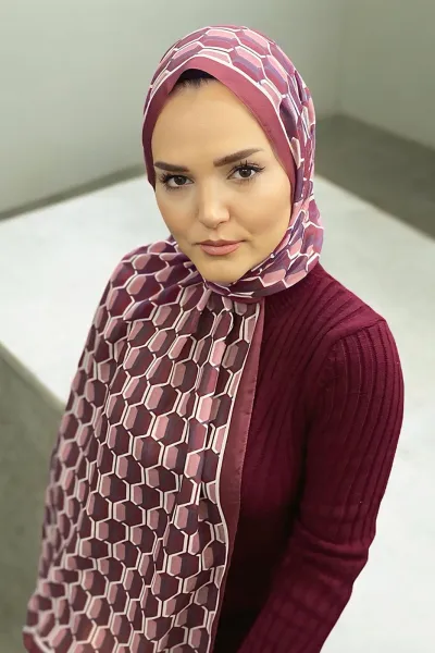 Vişne 180X70 cm Dijital Baskı Chaıne Desenli Pamuk Şal 333223