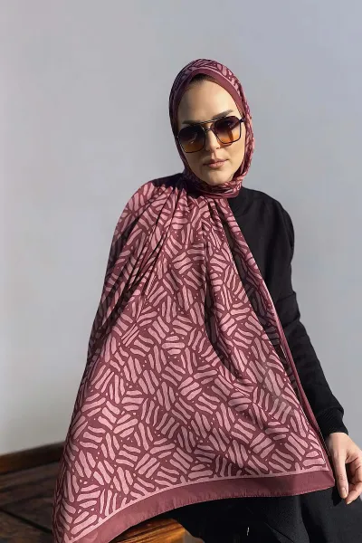 Vişne 180X70 cm Dijital Baskı Kibrit Desenli Pamuk Şal 334176