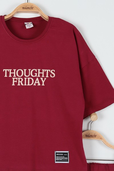 Vişne (9-12 Yaş) Thoughts Frıday Baskılı Kız Çocuk Takım 180798