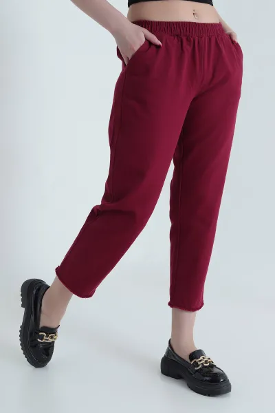 Vişne Bel Lastikli Cep Detay Gabardin Kadın Pantolon 440781