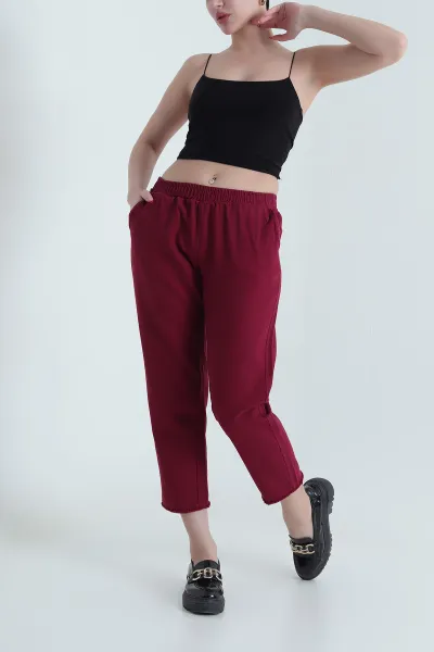 Vişne Bel Lastikli Cep Detay Gabardin Kadın Pantolon 440781