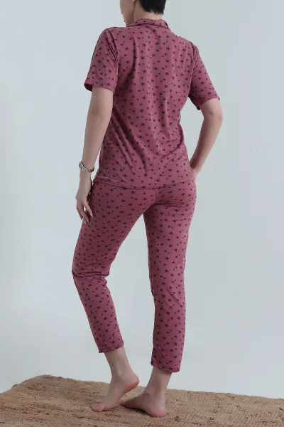Vişne Fitilli Düğmeli Kadın Pijama Takımı 458847