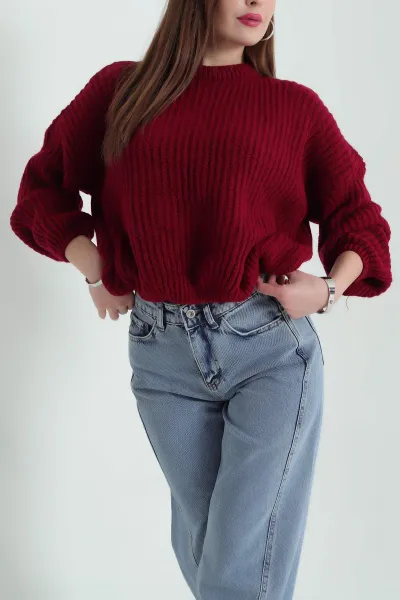 Vişne Kalın Örme Triko Kazak 333833