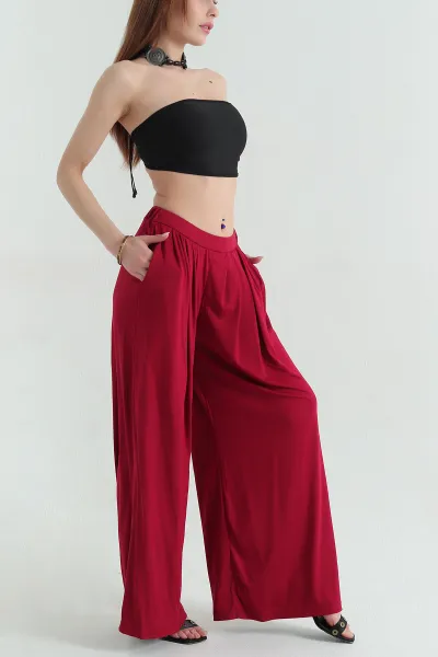 Vişne Oysho Bol Paça Bayan Pantolon 353994