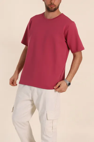 Vişne Relaxed Fit Double Face Basic Erkek Tişört 348944