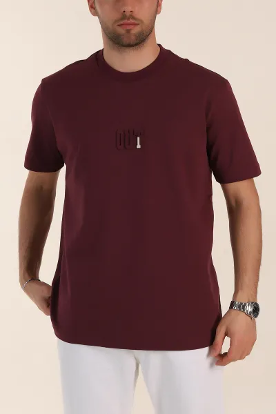 Vişne Relaxed Fit Kabartma Yazı Detaylı Erkek Tişört 358497