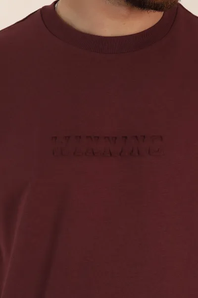 Vişne Relaxed Fit Kabartma Yazı Detaylı Erkek Tişört 358509