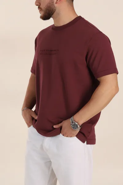 Vişne Relaxed Fit Kabartma Yazı Detaylı Erkek Tişört 358509